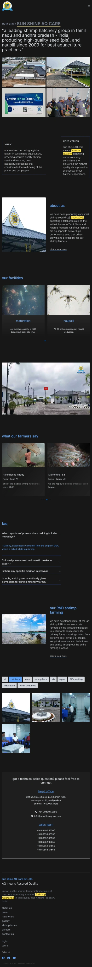 sunshine aq care shrimp hatchery website